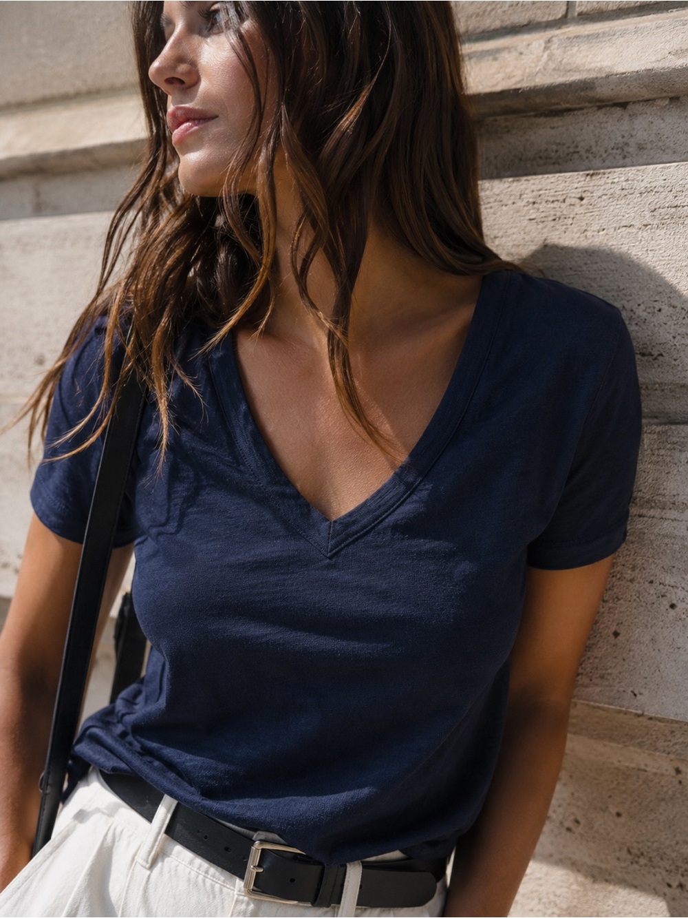 NWOT J.Crew Vintage Cotton Navy V-Neck Tee 100% Cotton Short Sleeve L